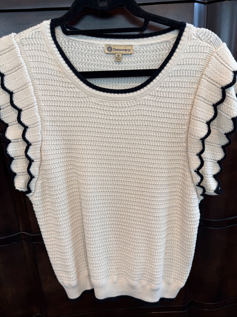 Democracy Cream Knit Top with Black Trim Detail